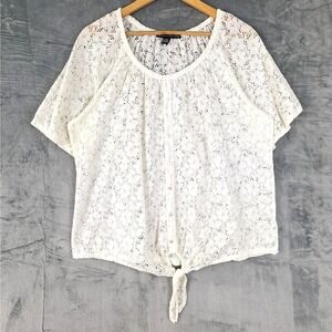 Womens Top 2X White Boho Floral Eyelet Cottagecore Angel Feminine Sheer Fairy